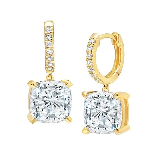 women stud earrings for women -Crislu 18KT Yellow Gold Plated Sterling Silver Cushion Cubic Zirconia Leverback Earrings