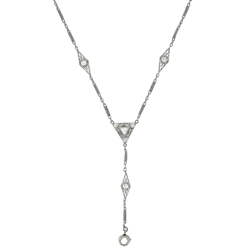 women diamond necklaces -Edwardian Platinum Diamond Link Lorgnette Chain Necklace 1.75ctw