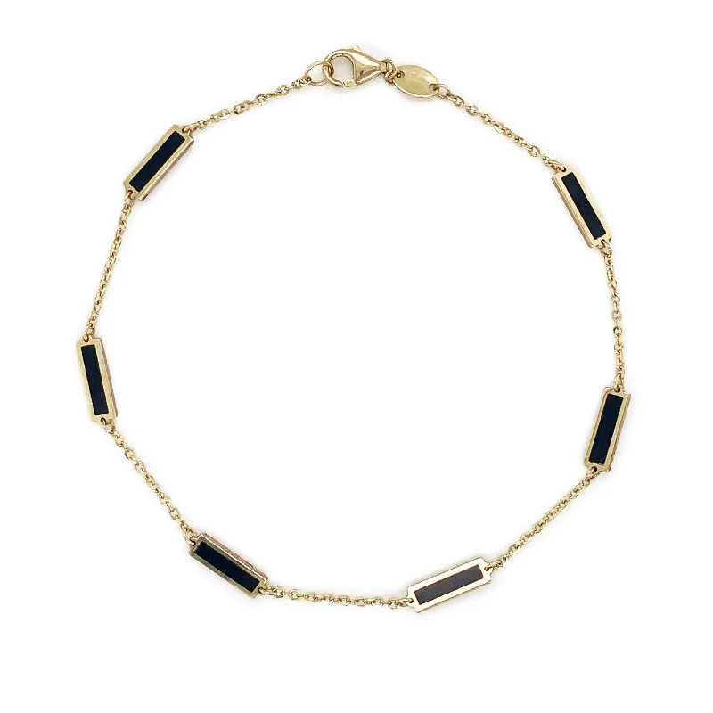 women elegant bangles -Joelle Onyx Stackable Bar Bracelet - 14K Gold Onyx Bracelet