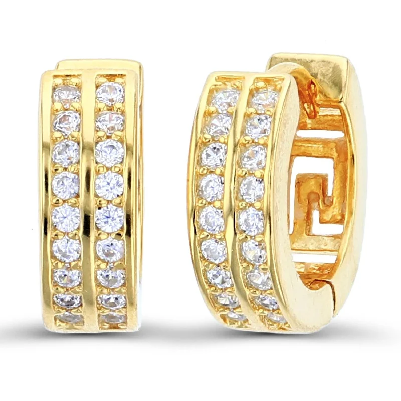 women gemstone earrings -Luxe Layers 14KT Yellow Gold Plated Sterling Silver Round Cubic Zirconia 4X12MM Huggie Hoop Earrings