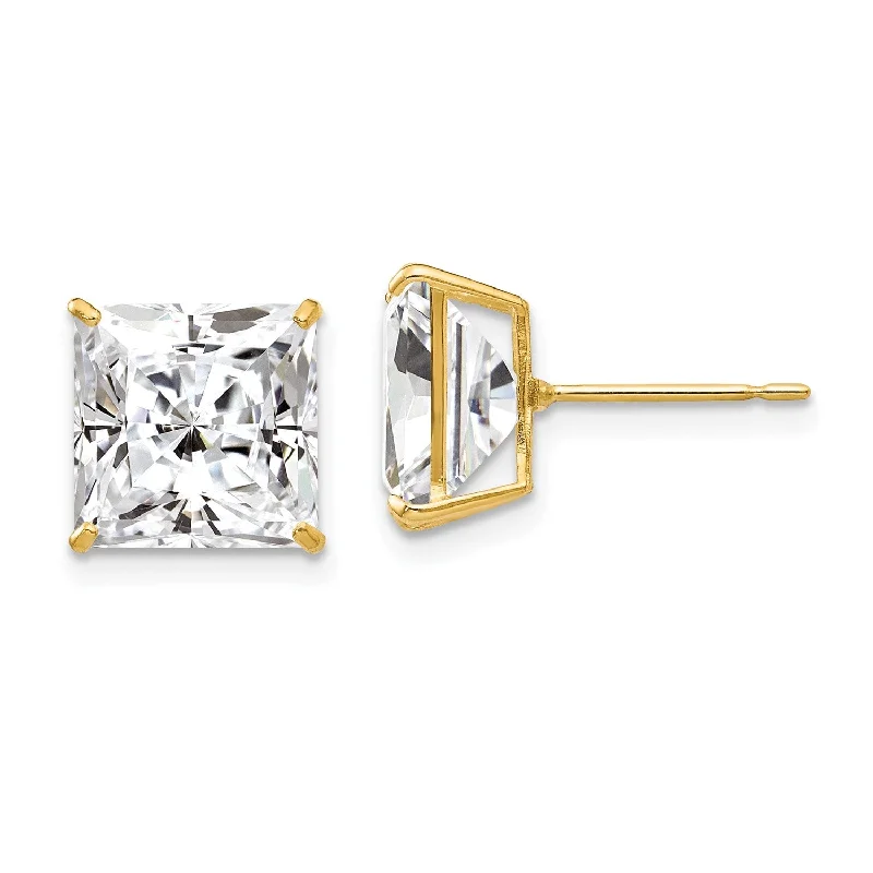 women eco-friendly earrings -14KT Yellow Gold 9MM Square Cubic Zirconia Stud Earrings