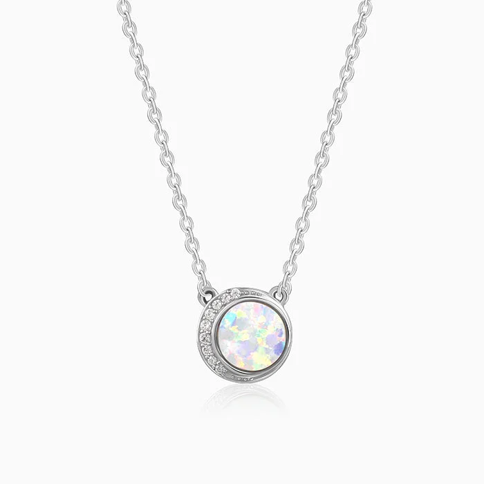 women affordable gold necklaces -Silver Opal Moon Necklace