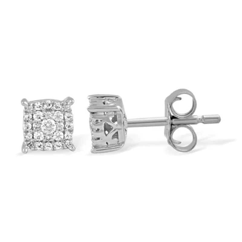 women handmade earrings -1/7 CTW Diamond Cluster Stud Earrings in 10KT White Gold