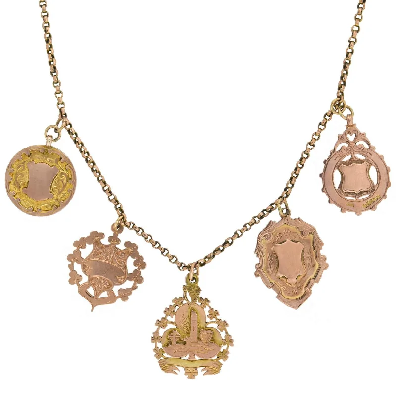 women heart-shaped necklaces -Victorian English 9kt Rose Gold Multi-Medallion Pendant Necklace