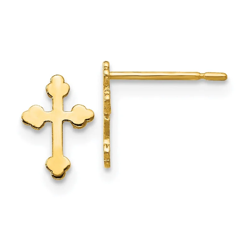 women personalized earrings -14KT Yellow Gold 8X6MM Childrens Cross Stud Earrings