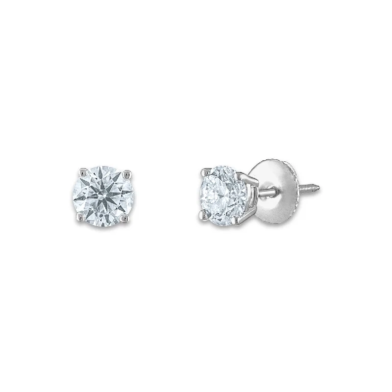 women pearl earrings -Signature Certificate EcoLove 1 CTW Round Lab Grown Diamond Solitaire Stud Earrings in 14KT White Gold