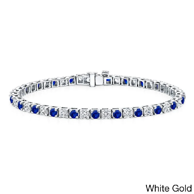 women wedding bangles -Auriya 3 1/2ct Round Blue Sapphire and 3 1/2ctw Diamond Tennis Bracelet 14k Gold