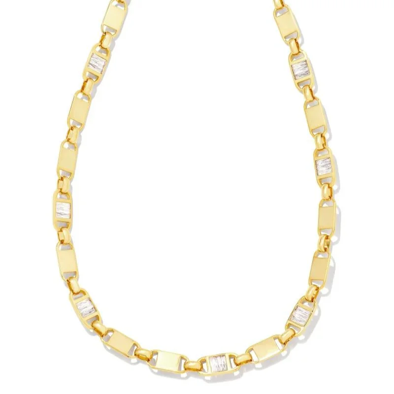 women classic pendant necklaces -Kendra Scott | Jessie Gold Chain Necklace in White Crystal