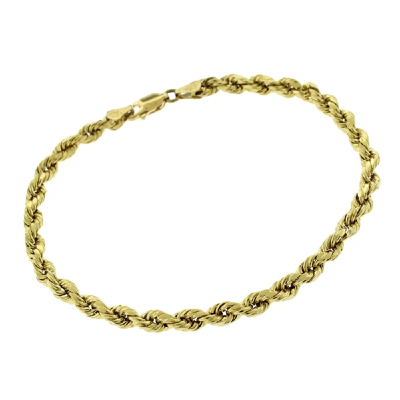 women diamond bracelets -14k Yellow Gold 4mm Hollow Rope Diamond-Cut Link Twisted Bracelet Chain 7.5"