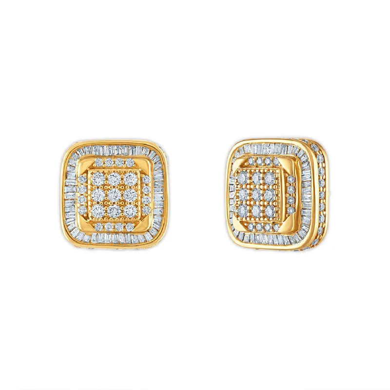 women sparkling gold earrings -2 CTW Diamond Cluster Stud Earrings in 10KT Yellow Gold