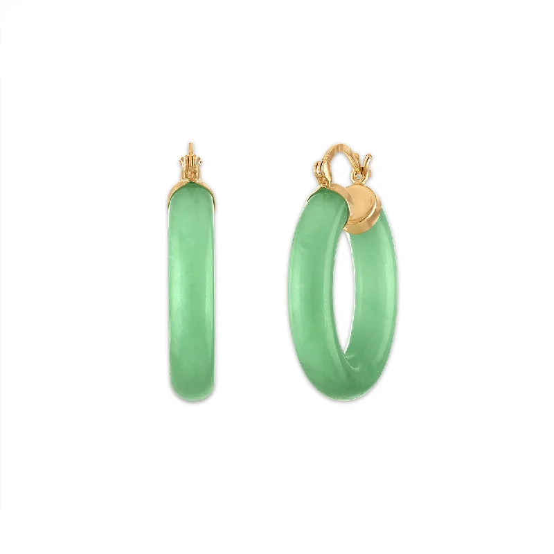 women long drop earrings -Round Jade Hoop Earrings in 10KT Yellow Gold