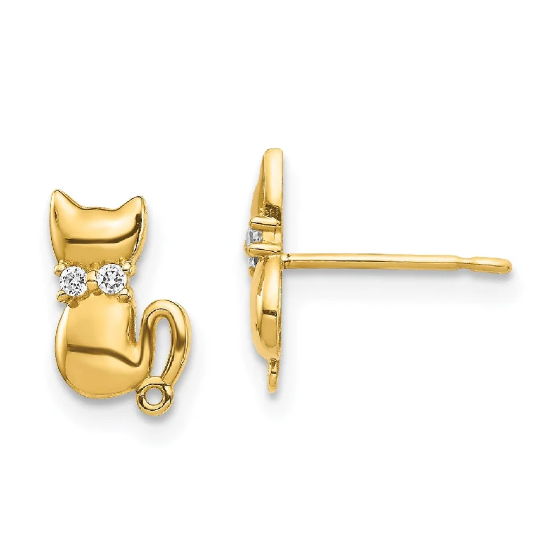 women dangle earrings -14KT Yellow Gold Cubic Zirconia Cat Earrings