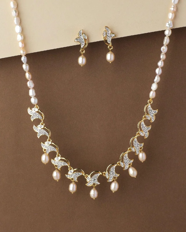 women beaded necklaces -Trendy Real Pearl Necklace Set