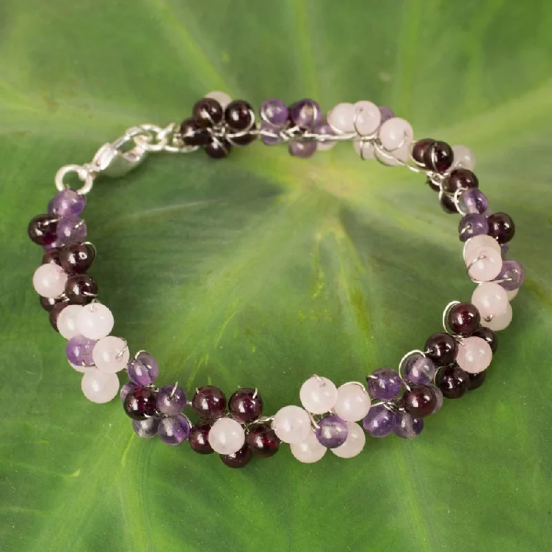 women handmade bracelets -Handmade Silver Plate 'Plum Blossoms' Multi-gemstone Bracelet (Thailand)