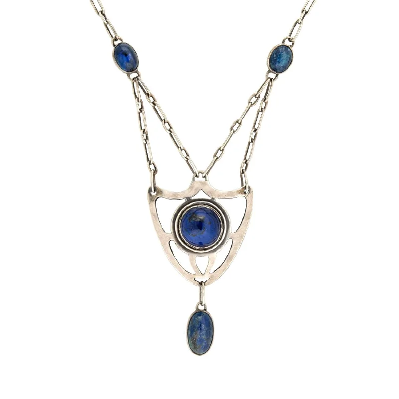 women nature-inspired necklaces -Arts and Crafts Sterling Silver Sodalite Shield Necklace