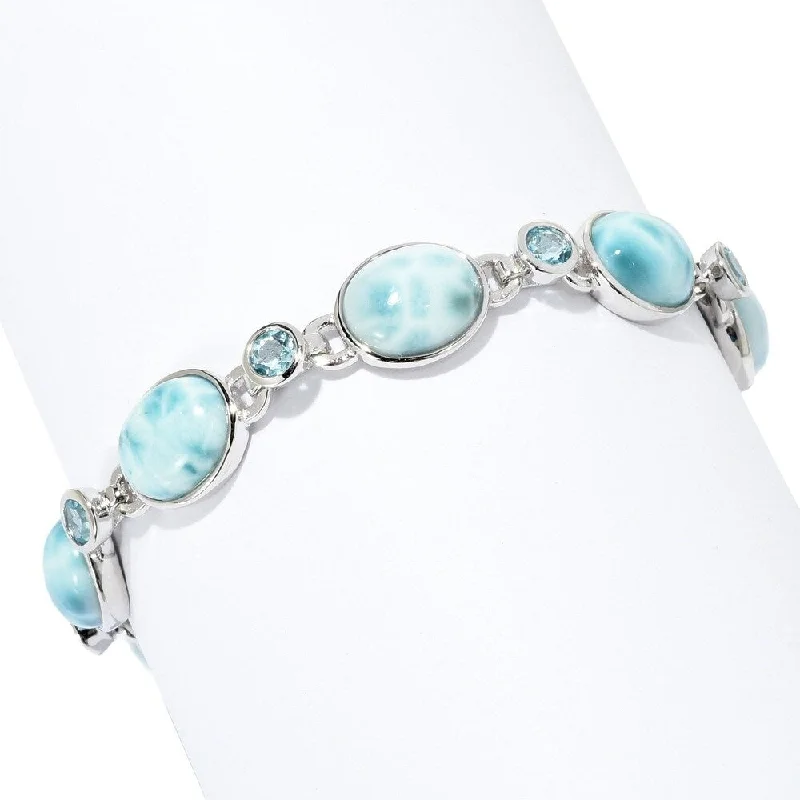 women gold plated bangles -Sterling Silver Swiss Blue Topaz & Larimar Adjustable Toggle Bracelet