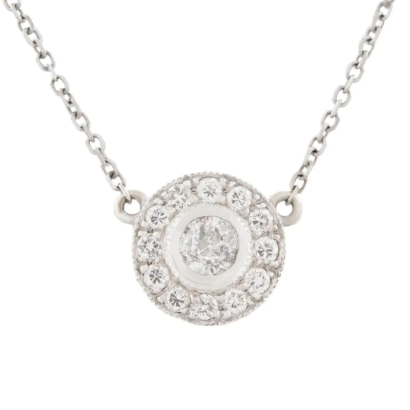 women artistic necklaces -Estate 14k White Gold Diamond Halo Pendant Necklace