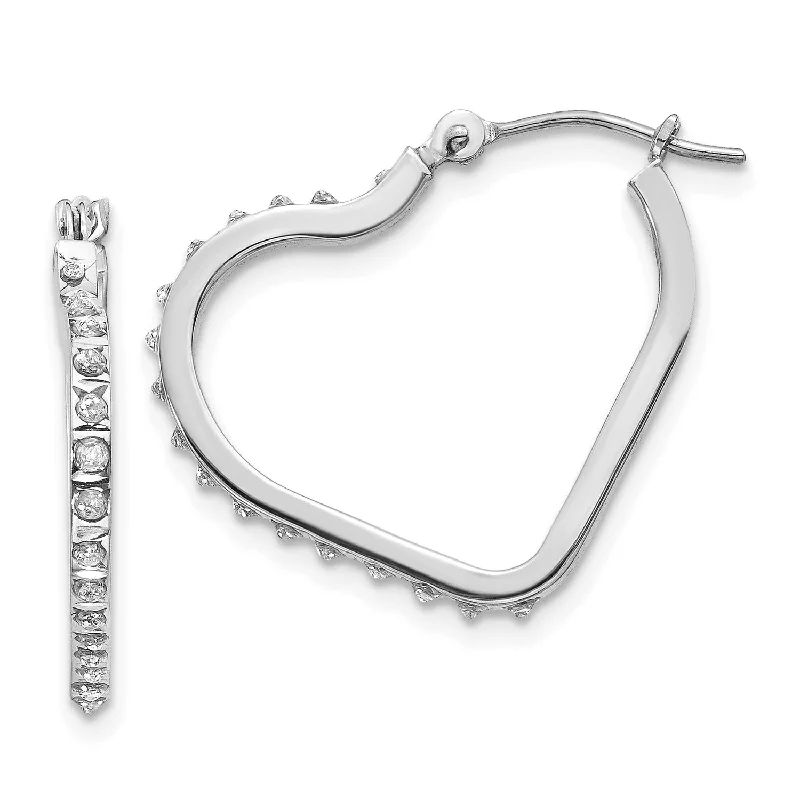 women hoop earrings for women -Diamond Fascination 14KT White Gold 16X1MM Diamond Accent Heart Hoop Earrings