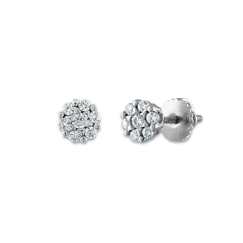 women gold stud earrings -EcoLove 1/4 CTW Lab Grown Diamond Cluster Stud Earrings in 14KT White Gold