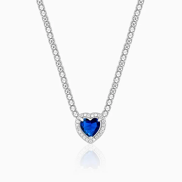 women fashion necklaces -Silver Solitaire Blue Heart Necklace