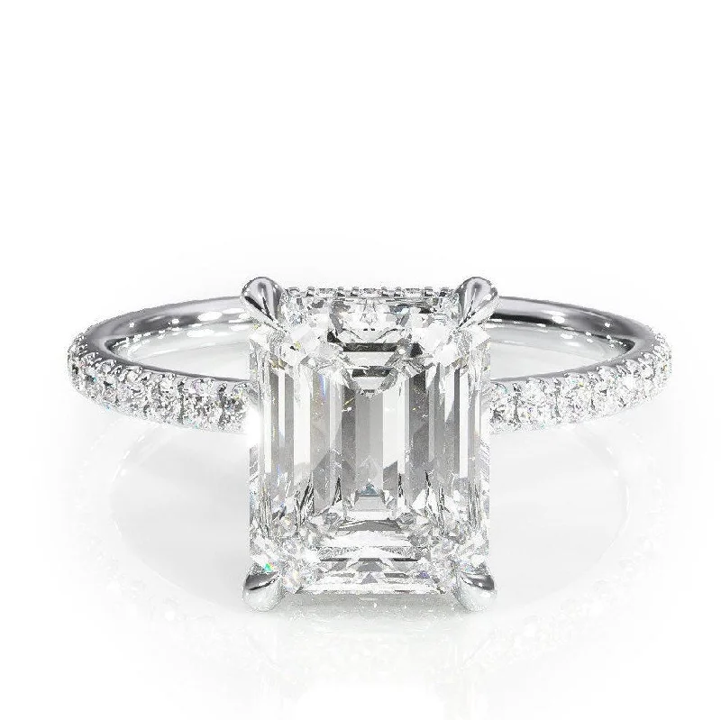 women pave engagement rings -2.5 CT Emerald Cut Hidden Halo Moissanite Engagement Ring