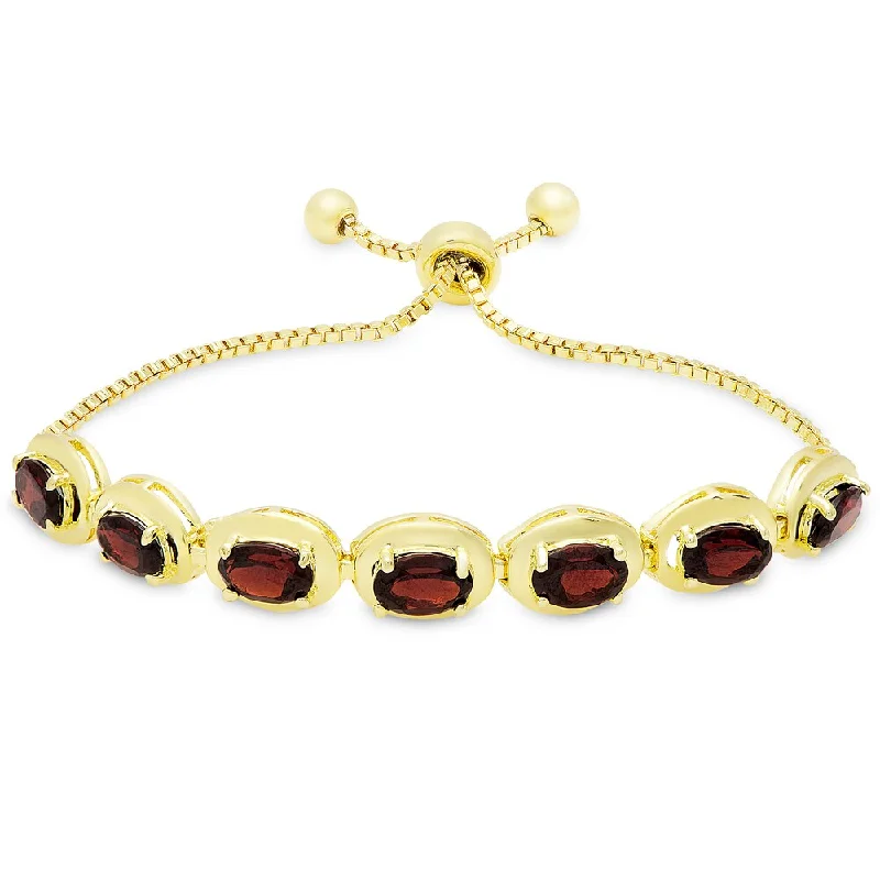 women eco-friendly bracelets -Dolce Giavonna Gold Overlay Garnet Oval Adjustable Slider Bracelet