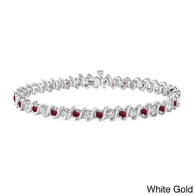 women wedding bracelets -Auriya 3 1/2ct Red Ruby and 3 1/2ctw S-Link Diamond Tennis Bracelet 14k Gold