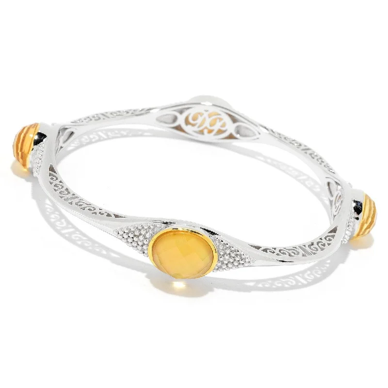 women fashion bangles -Dallas Prince Sterling Silver 8" Mother-of-Pearl & Gemstone Doublet Bangle Bracelet