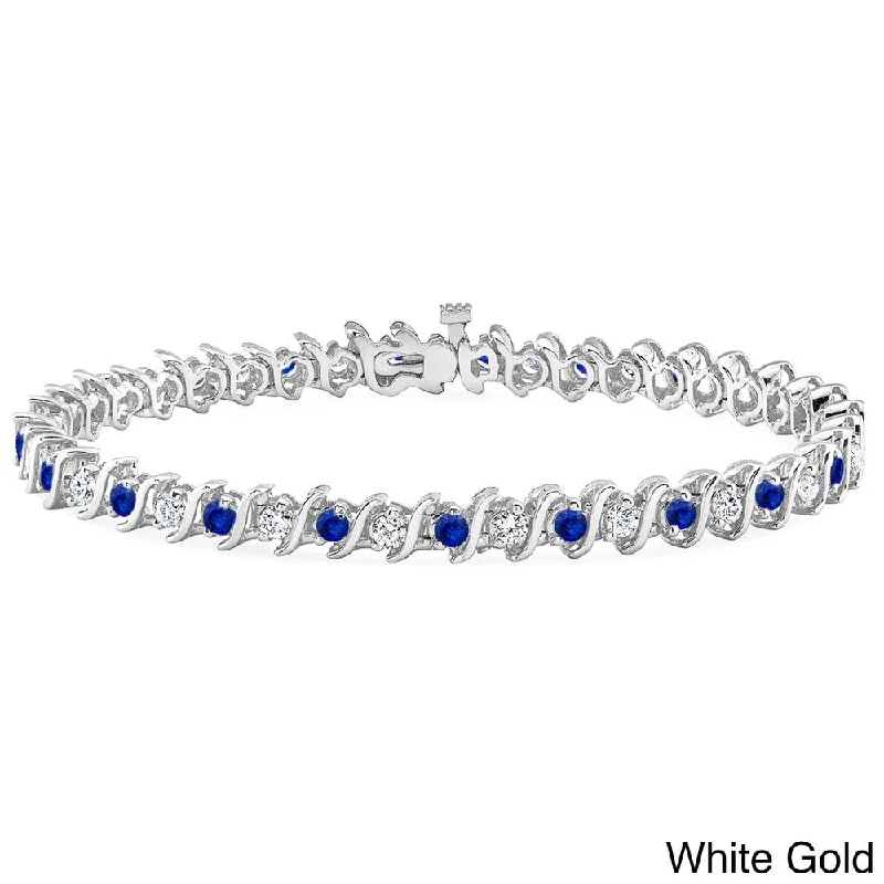 women charm bracelets -Auriya 5ct Blue Sapphire and 5ctw S-Link Diamond Tennis Bracelet 14k Gold