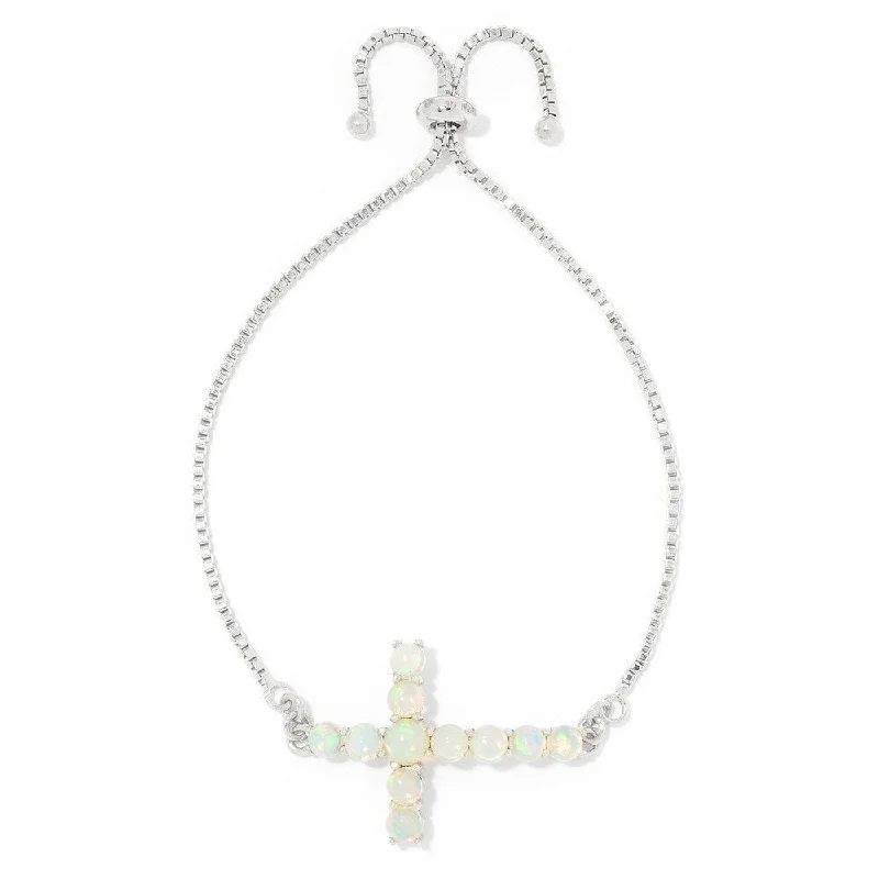 women charm bracelets -Sterling Silver Cross Ethiopian Opal Slide Bracelet