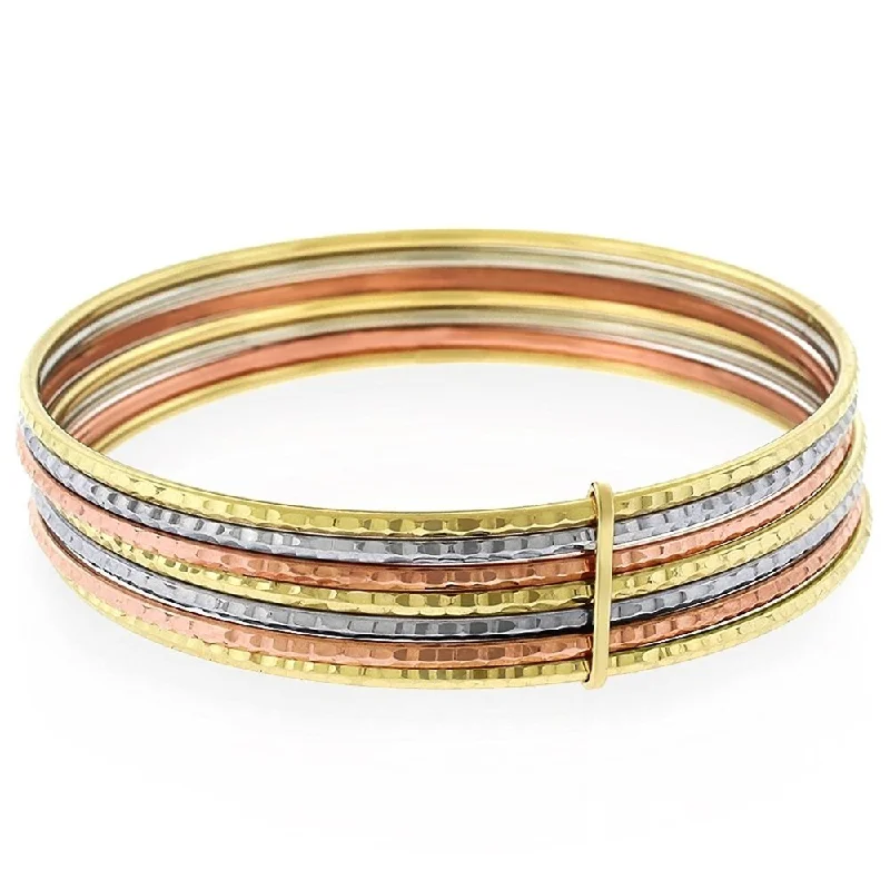 women bangle bracelets set -14k Gold Womens Fancy Tri Color Semanario Diamond Cut Bangle Bracelet 7.5"