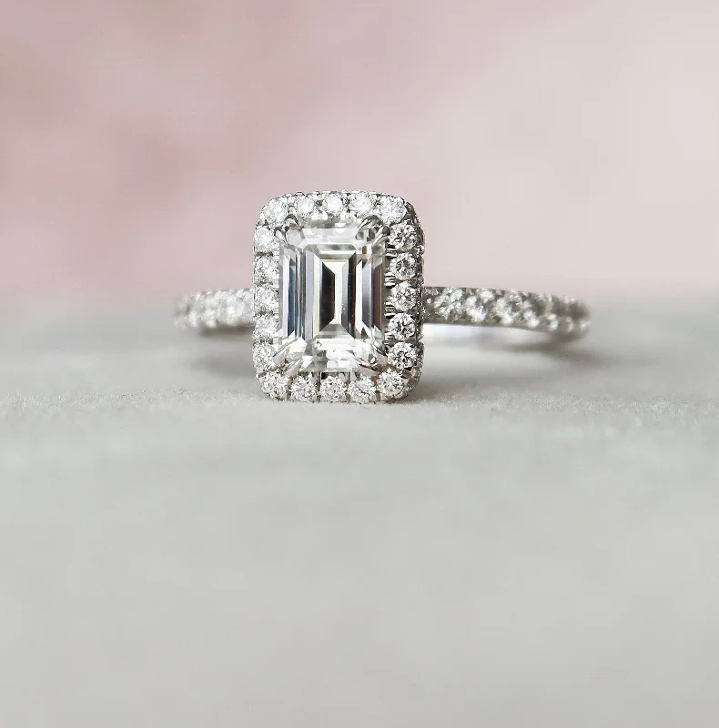 women heirloom engagement rings -1.0 CT Emerald Cut Halo Moissanite Engagement Ring