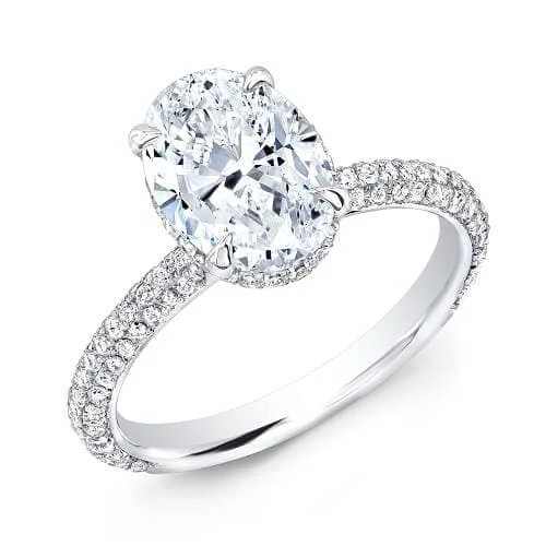 women simple engagement rings -3.85 Ct. Hidden Halo Oval Engagement Ring 3 Row Pave F Color VS1 GIA Certified