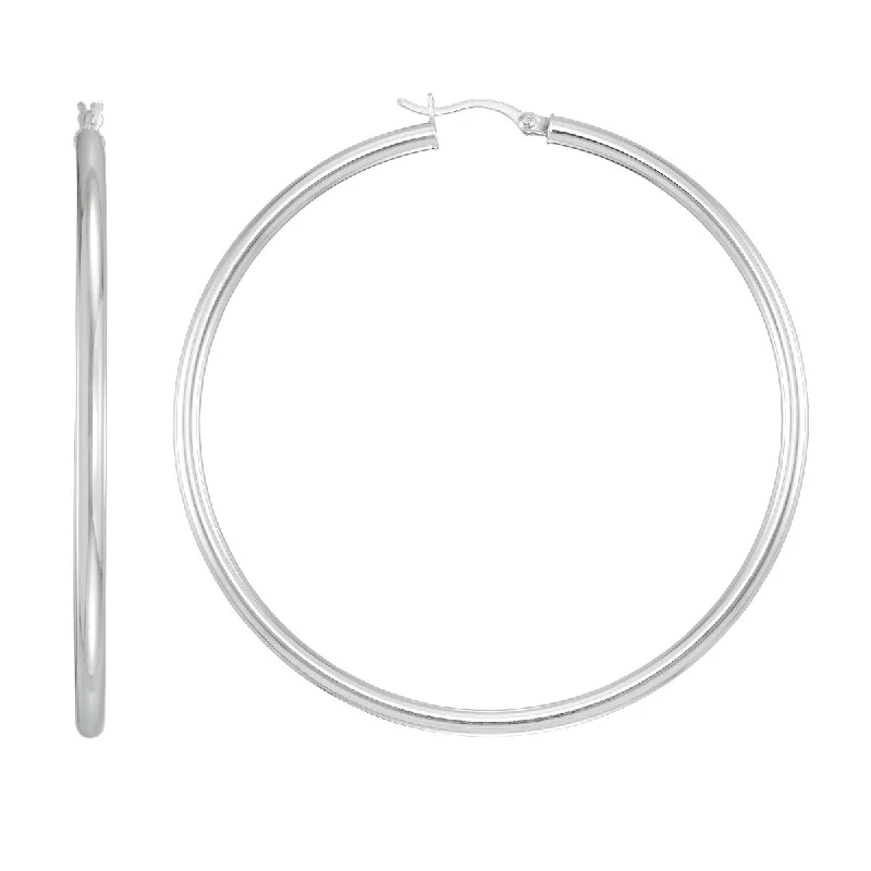 women eco-conscious earrings -Simone I Smith Collection Platinum Plated Sterling Silver 65X3MM Hoop Earrings