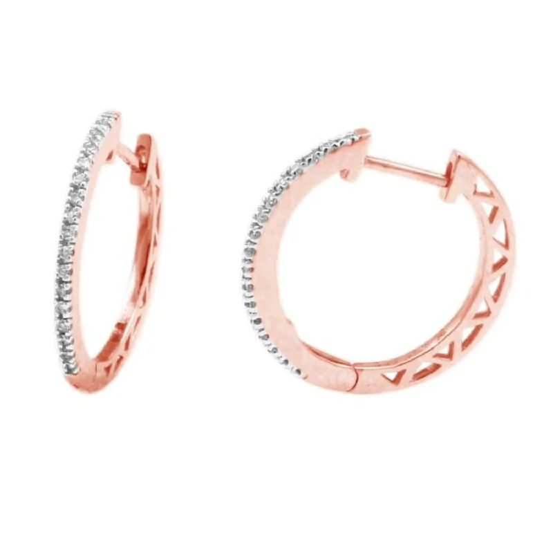 women minimalistic earrings -1/10 CTW Diamond Hoop Earrings in 10KT Rose Gold