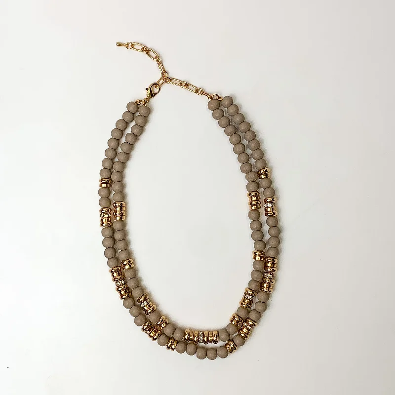 women anniversary necklaces -Tropical Tango Layered Beaded Necklace with Gold Tone Spacers in Gauntlet Gray