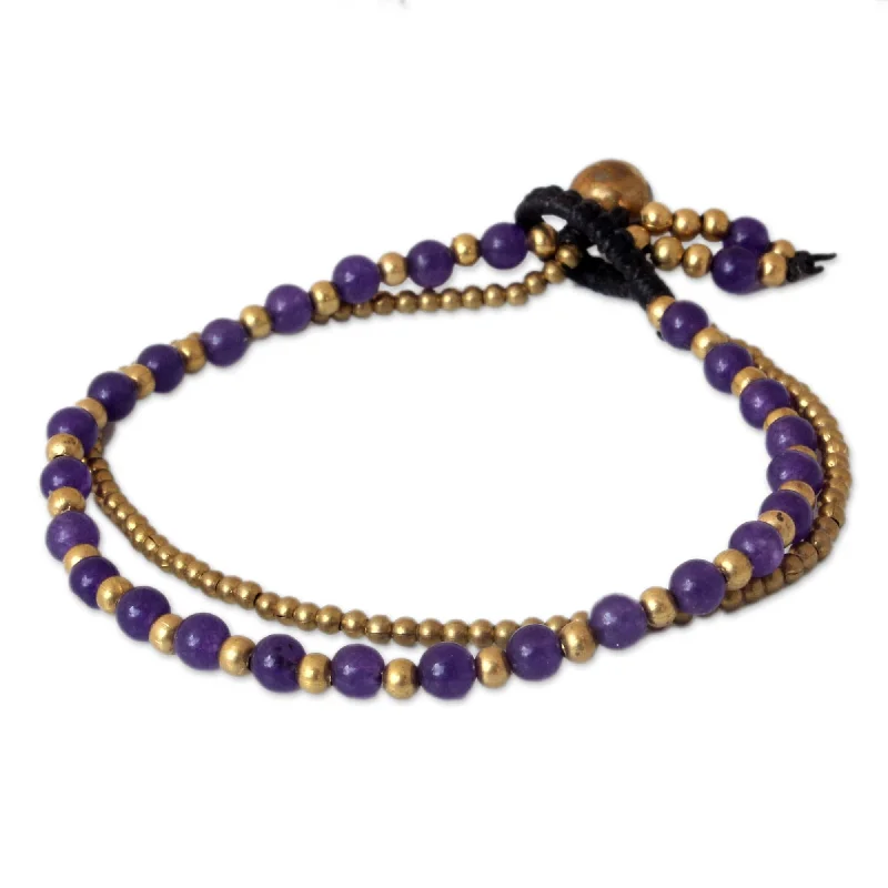 women crystal bangles -Handmade Brass 'Dazzling Harmony' Amethyst Bracelet (Thailand)