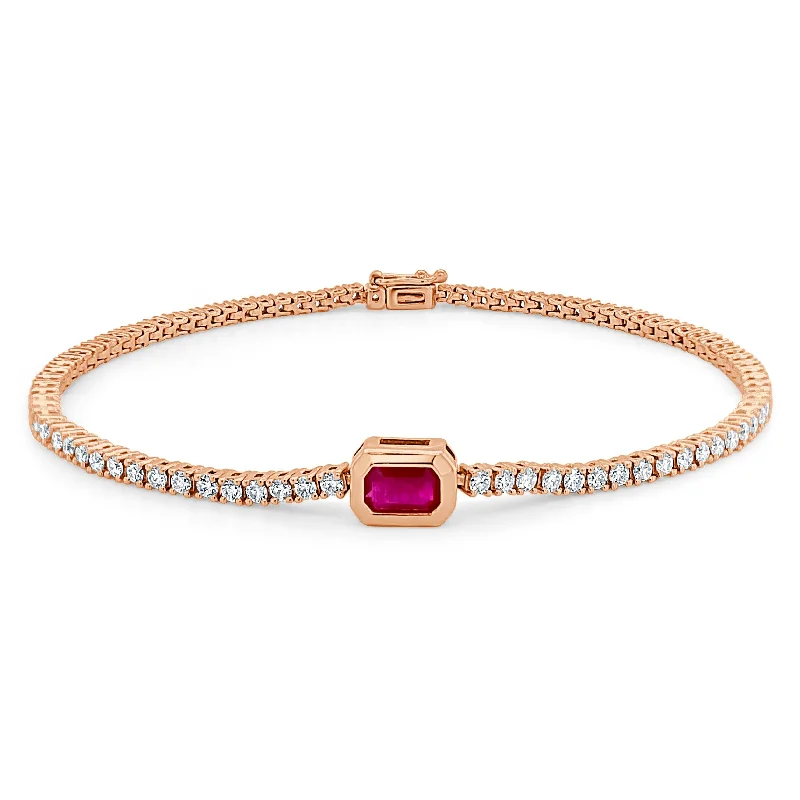 women thick bangles -Joelle Ruby & Diamond Tennis Bracelet 14K Gold 7 inches