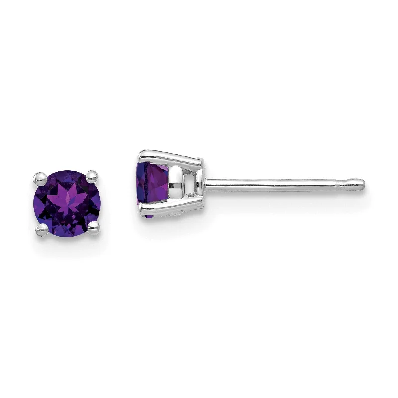 women modern earrings -4MM Round Amethyst Stud Earrings in 14KT White Gold