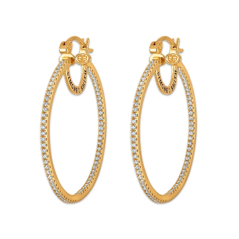 women silver hoop earrings -Simone I Smith Collection 50MM Crystal Hoop Earrings in 18K Gold Plated Sterling Silver