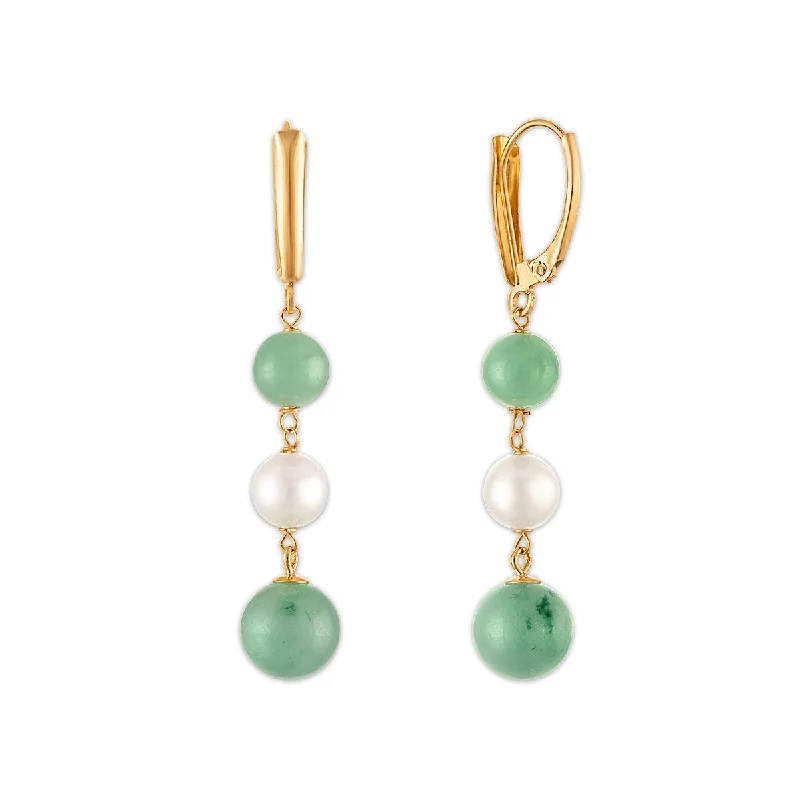 women luxury gold earrings -Jade and Fresh Water Pearl Earrings in 14KT Yellow Gold