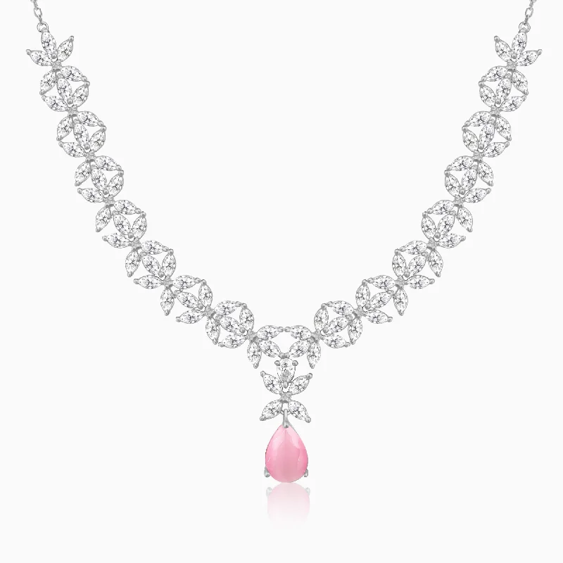 women crystal pendant necklaces -Silver Zircon Studded Magical Drop Necklace