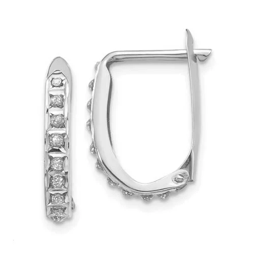 women artistic earrings -Diamond Fascination 14KT White Gold 15MM Diamond Accent Hoop Earrings