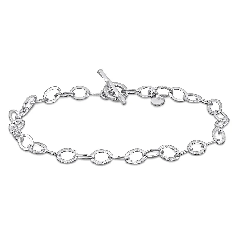 women custom bangles -Miadora 4.5mm Alternating Textured Oval Link Bracelet Sterling Silver-7.25 in