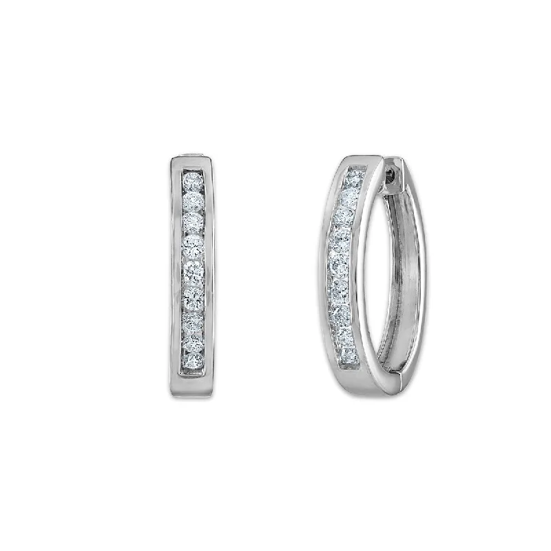 women bridal earrings -EcoLove 1/2 CTW Lab Grown Diamond Hoop Earrings in Rhodium Plated Sterling Silver