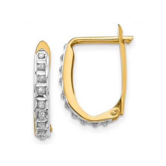 women statement gold earrings -Diamond Fascination 14KT Yellow Gold 15MM Diamond Accent Hoop Earrings