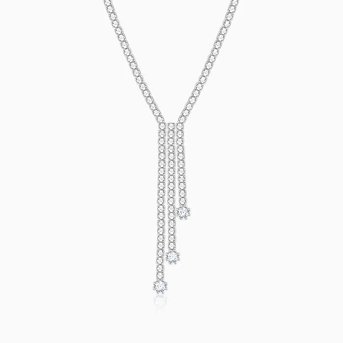 women minimalist gold necklaces -Silver Zirconia Lariat Necklace