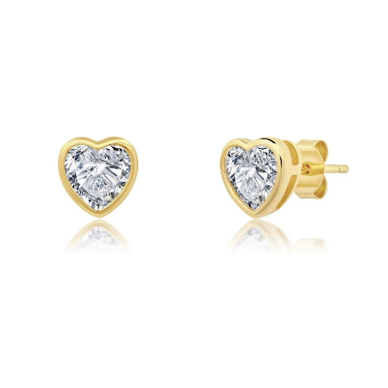 women anniversary earrings -Crislu 18KT Yellow Gold Plated Sterling Silver Heart Stud Earrings