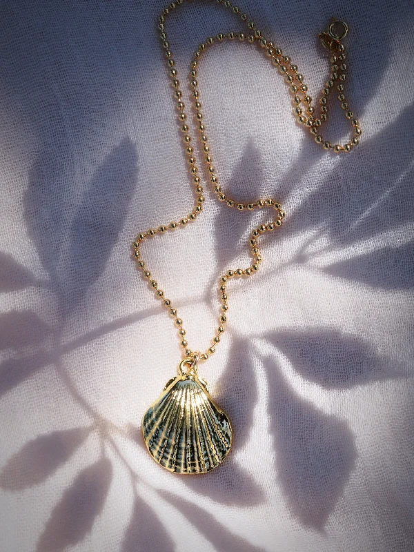 women anniversary necklaces -Statement Large Gold Seashell Necklace - Kaiapo