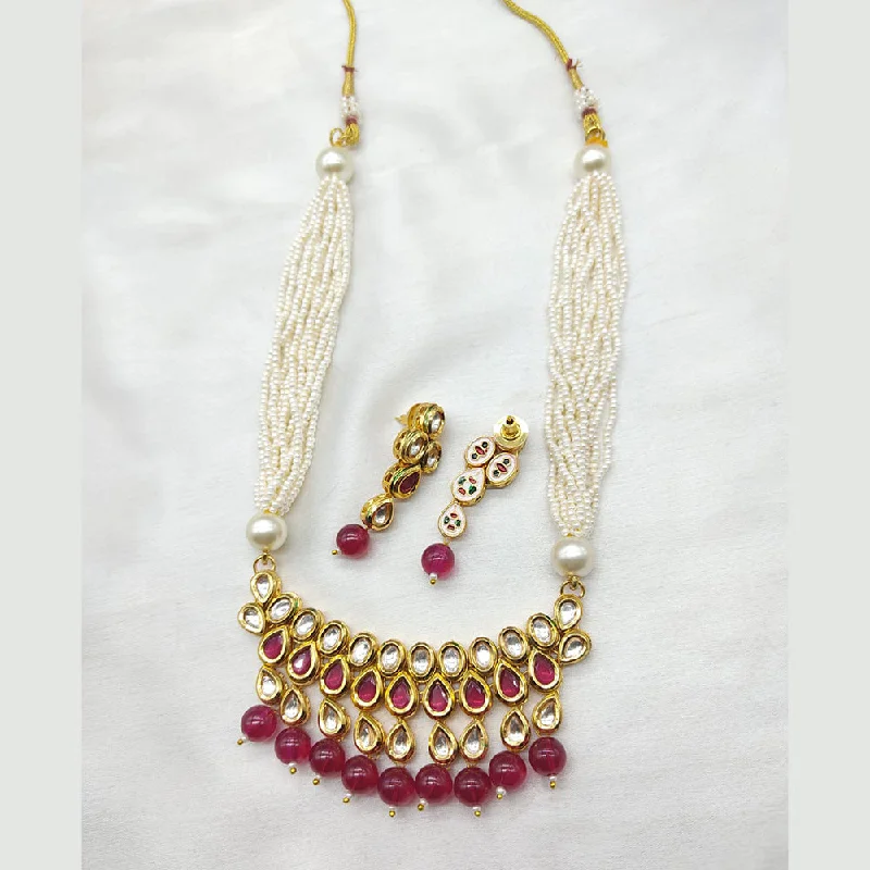 women long necklaces -Lucentarts Jewellery Gold Plated Pearl Necklace Set